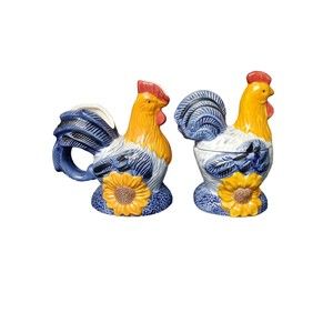 Avon Chicken Rooster with Sunflower Sugar and Creamer Set